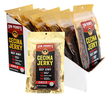Mexi Cecina Beef Jerky Carne Seca Box Of 16 - 2oz Single Packs - Chile Flavor