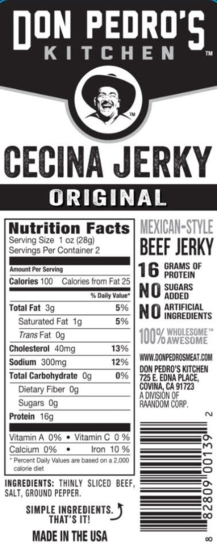 Nutritional Facts - Mexi Cecina Beef Jerky Carne Seca 2oz Single Pack Original Flavor